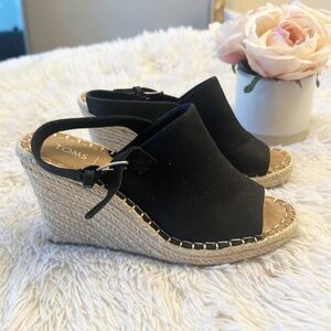 NEW TOMS Monica Platform Wedge Black Tan Espadrille Sandals women size 7